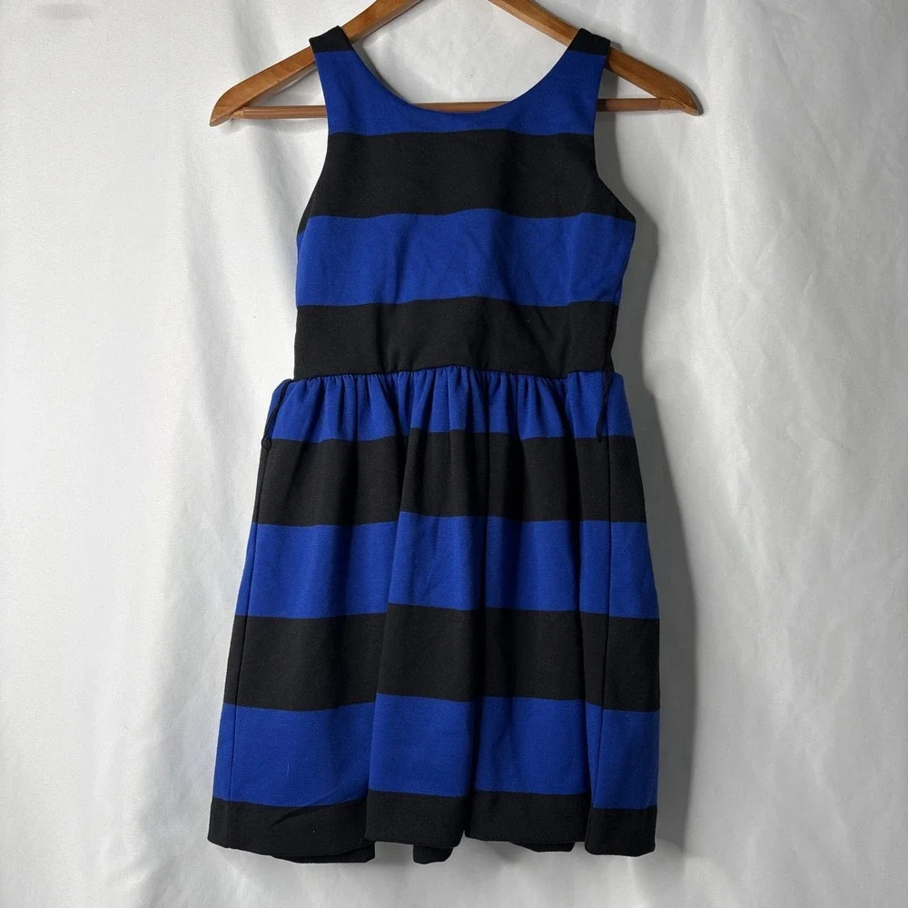 Polo Ralph Lauren Girls Sleeveless Black &‎  Blue Striped Dress Size M 8-10